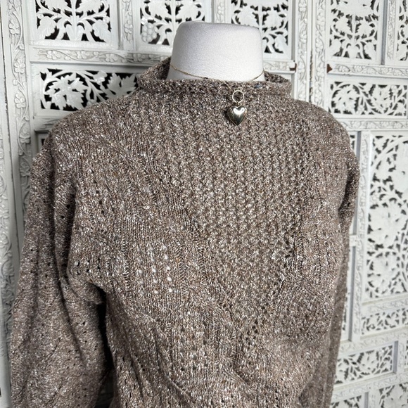 Vintage Marisa Christina Light Brown Open Knit Boho Earthy Textured Sweater Sz S - Picture 2 of 8